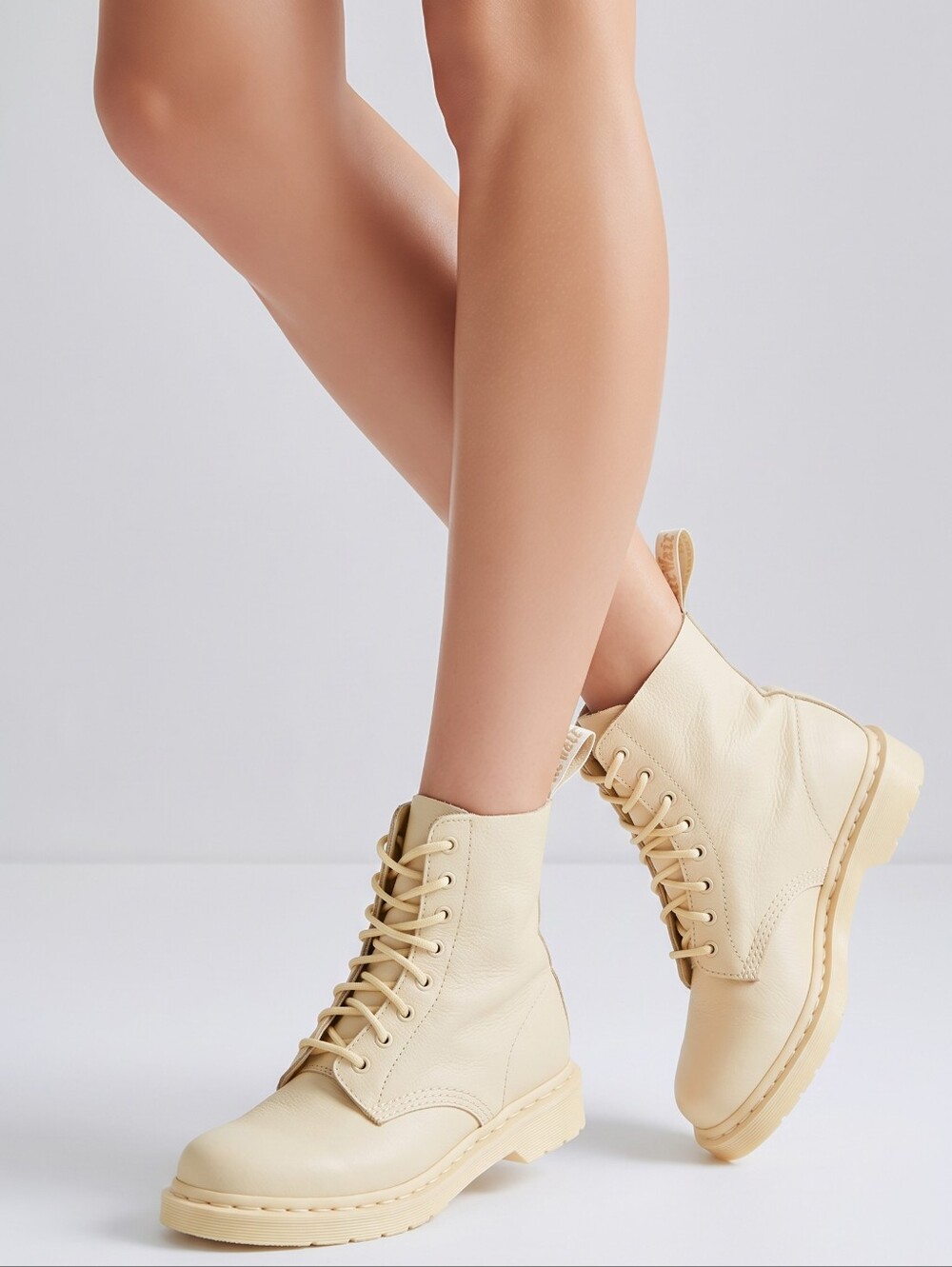 🩵NIB Dr. Martens 1460 Toile Mono Cream Pascal Virginia Leather Boots Size 8